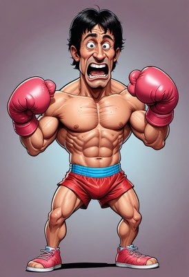 Muscular boxer in fighting stance