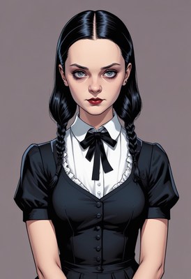 Woman with black hair and dress