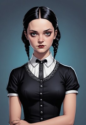 Girl in black dress with braids