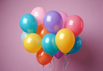 Colorful balloons against pink wall