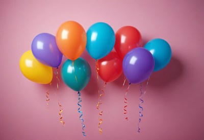 Colorful balloons against pink wall