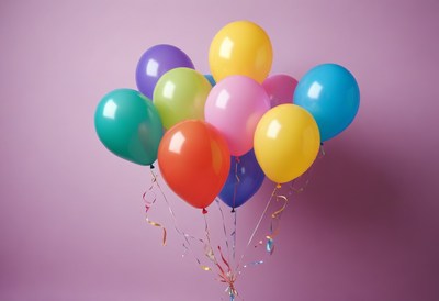 Colorful balloons against pink background