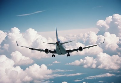 Airplane flying through clouds