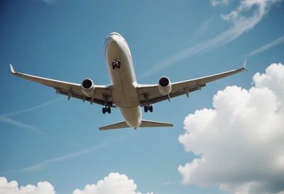Airplane approaching clouds