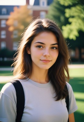 Young woman smiles on campus
