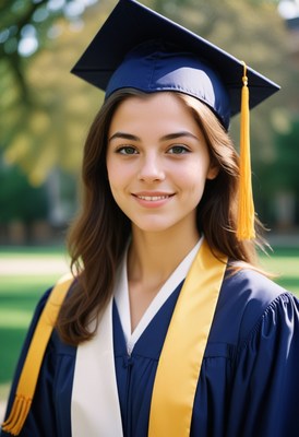 Graduate smiling in cap and gown