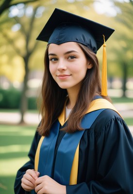 Graduate woman in cap and gown