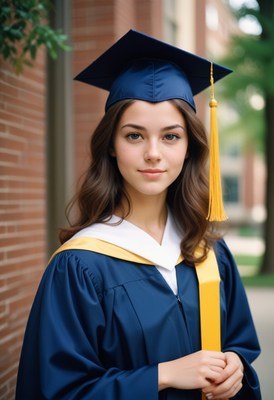 Graduate woman in cap and gown