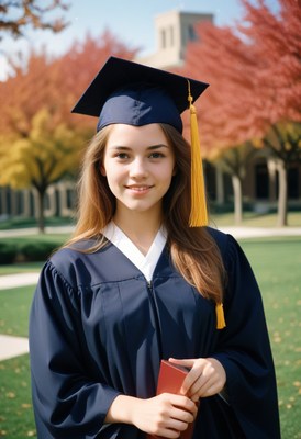 Graduate student smiles on campus