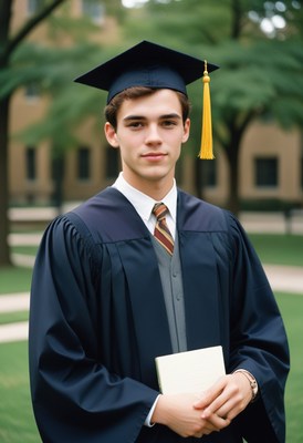 Graduate holding diploma on campus