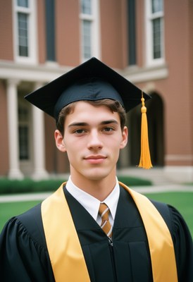 Graduate student in cap and gown