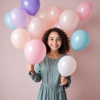 Girl holding balloons for birthday