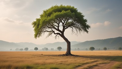 Lone tree in grassy field