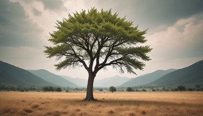 Lonely tree in a grassland field