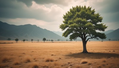 Lone tree in a dry field