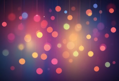 Colorful lights hanging against a purple background