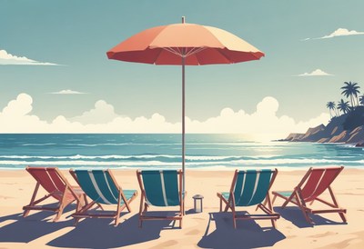 Beach chairs under umbrella