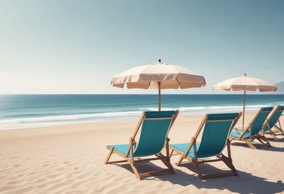 Beach chairs and umbrellas