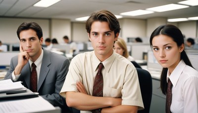 Office workers looking at camera