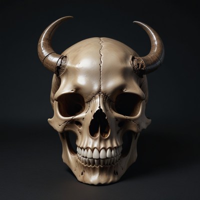 Human skull with horns