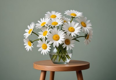 Daisies in a vase on a stool