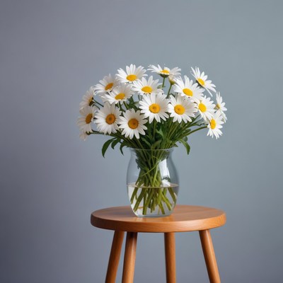 Daisies in a vase on a stool