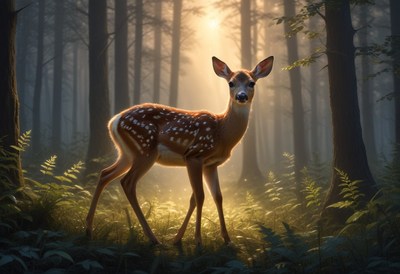 Fawn in a sunlit forest
