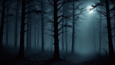 Moonlight through forest trees