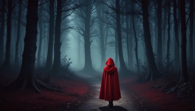 Red hood in a foggy forest