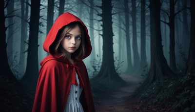 Red hood in a dark forest