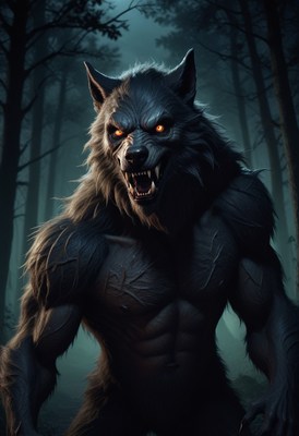 Werewolf in a dark forest