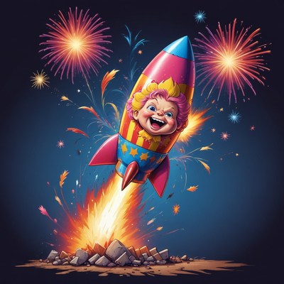 Smiling child launching rocket