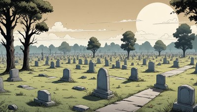 Cemetery path at sunset