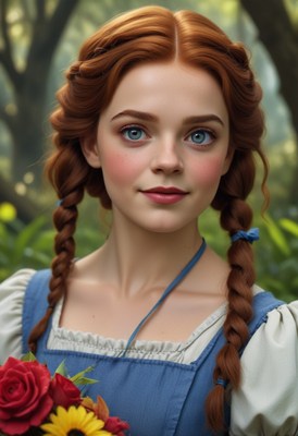 Redhead woman in blue dress