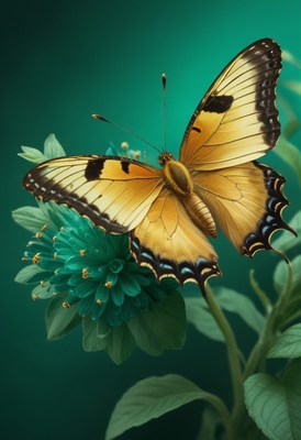 Butterfly on teal flower