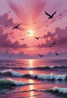 Pink sunset over the ocean