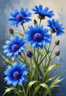 Blue cornflowers in bloom