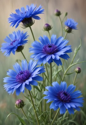 Blue cornflower blooms in summer