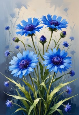 Blue cornflowers in bloom