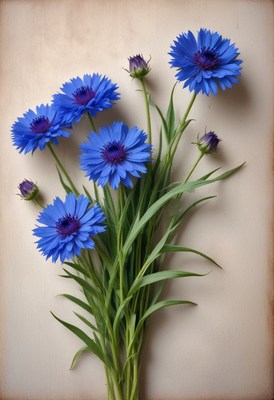 Blue cornflowers on tan background