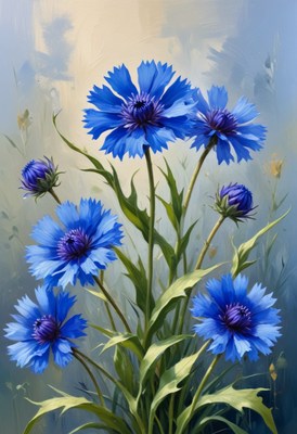 Blue cornflowers in a field