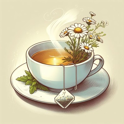 Steaming cup of chamomile tea
