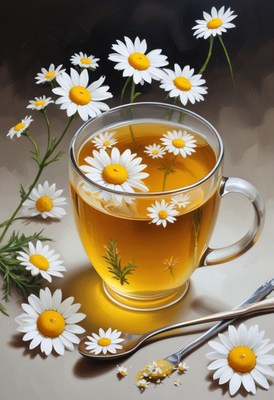 Chamomile tea with daisies