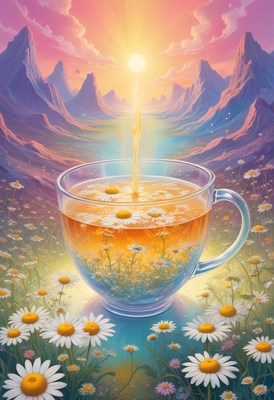 Chamomile tea at sunrise
