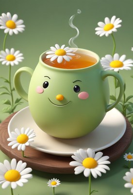 Smiling teacup with daisies