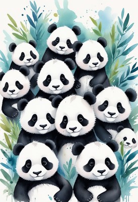 Cute panda family in watercolor