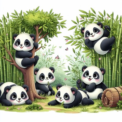 Cute pandas in bamboo forest