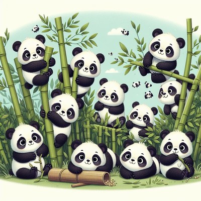 Panda cubs in bamboo forest