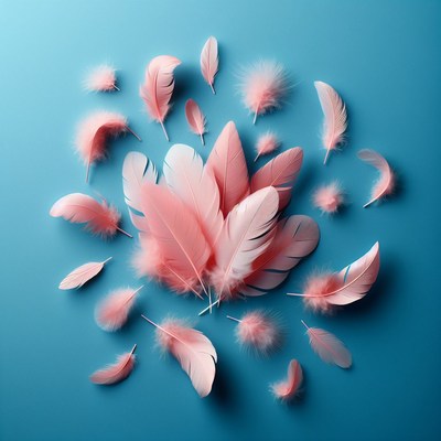 Pink feathers on blue background
