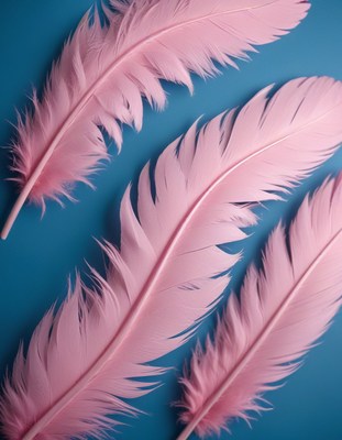 Pink feathers on blue background
